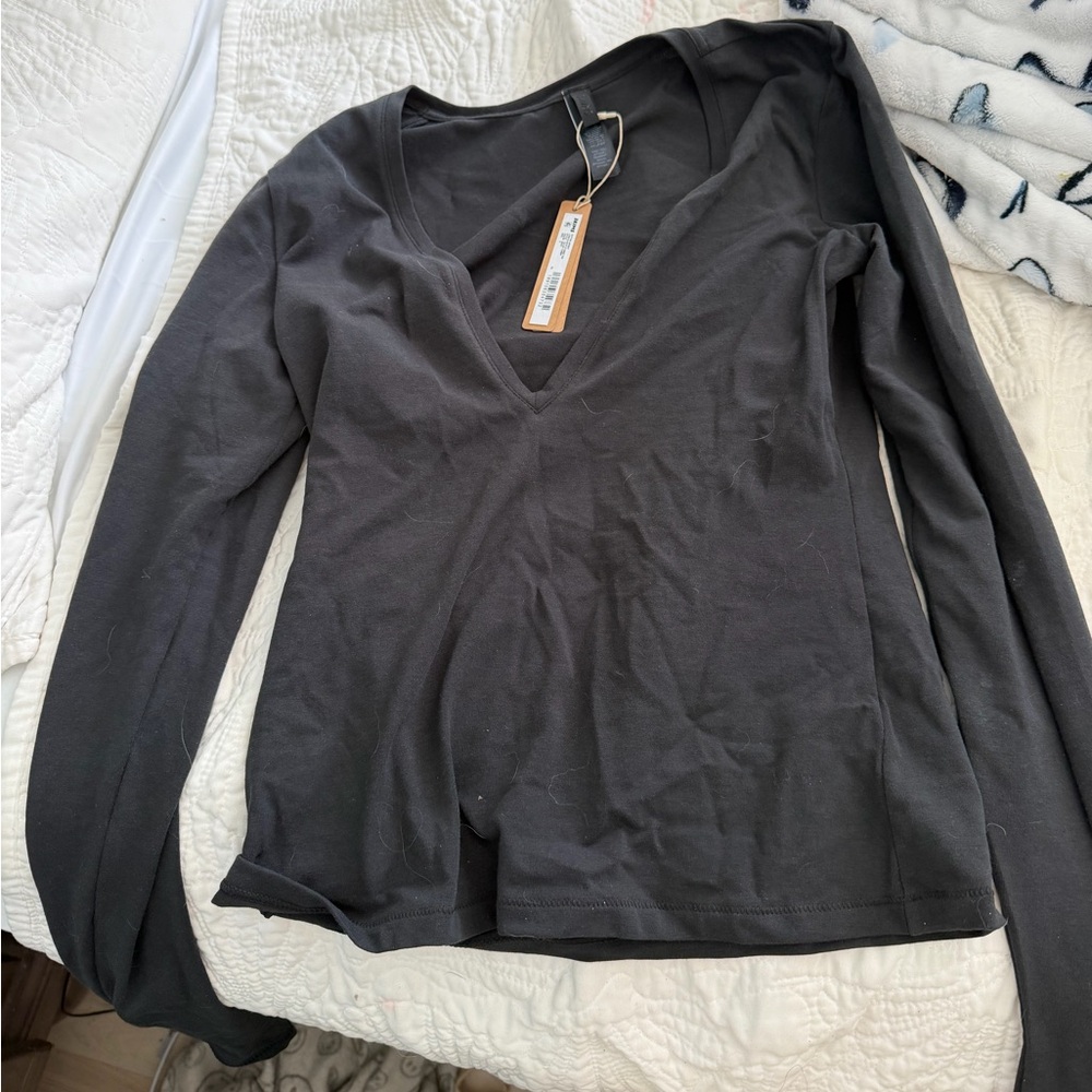 Skims Cotton Jersey V Neck Long Sleeve
